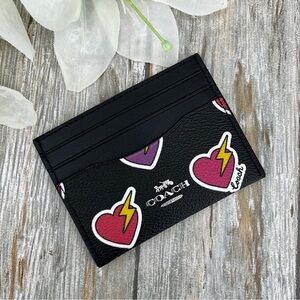 Coach Black Card Holder with Heart and Lightning Design